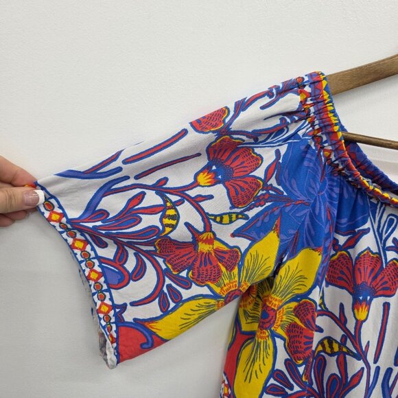 Jealous Tomato XS Off Shoulder Multicolor Boho Abstract Print Crop Top Festival - Picture 7 of 13
